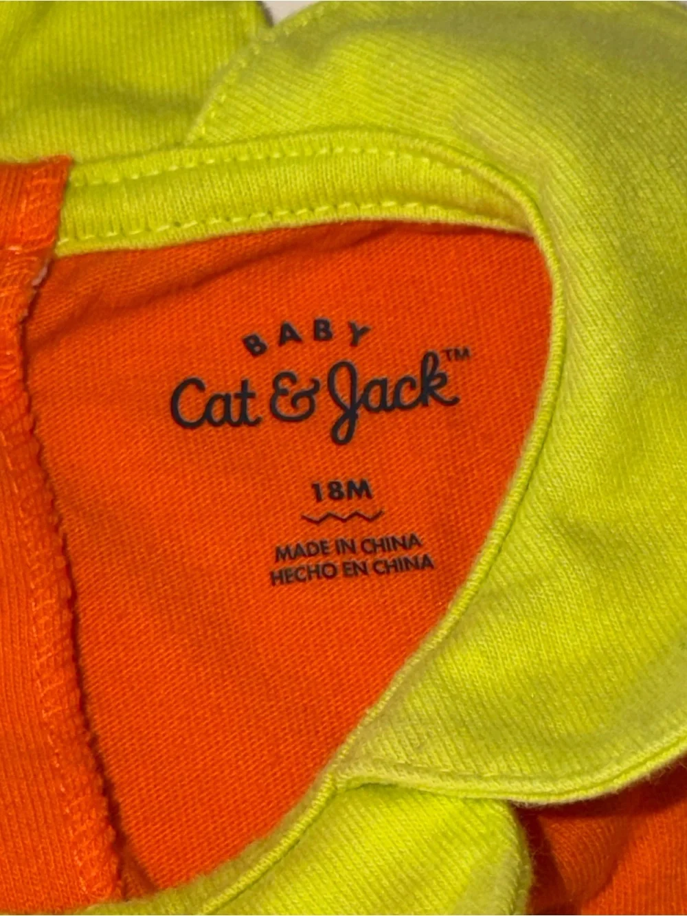 Cat & Jack Orange Pumpkin Long Sleeve Romper with Lime Collar
